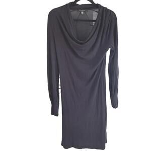 Nougat London Elegant Cowl Neck Navy Wool Blend Long Sleeve Midi Dress - Size 2